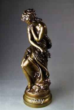 Sculpture bronze ancien La Frileuse par Mathurin Moreau fin XIXème