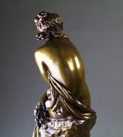 Sculpture bronze ancien La Frileuse par Mathurin Moreau fin XIXème
