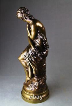 Sculpture bronze ancien La Frileuse par Mathurin Moreau fin XIXème
