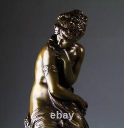 Sculpture bronze ancien La Frileuse par Mathurin Moreau fin XIXème