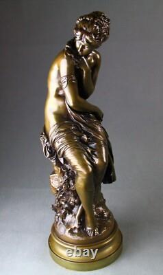 Sculpture bronze ancien La Frileuse par Mathurin Moreau fin XIXème