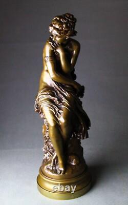 Sculpture bronze ancien La Frileuse par Mathurin Moreau fin XIXème