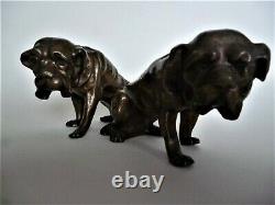 Sculpture bronze ancien couple de chien de chasse animalier dog hunting