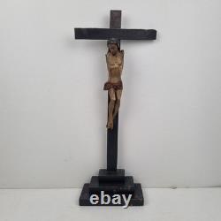 Sculpture, christ, bois, XIX ème, Polychrome, Croix, Ancien
