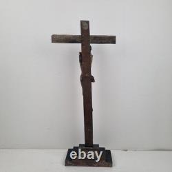 Sculpture, christ, bois, XIX ème, Polychrome, Croix, Ancien