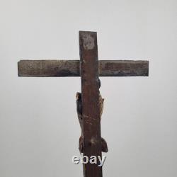 Sculpture, christ, bois, XIX ème, Polychrome, Croix, Ancien