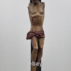 Sculpture, christ, bois, XIX ème, Polychrome, Croix, Ancien