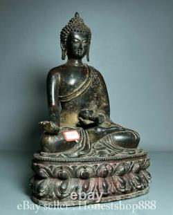 Sculpture de statue de Bouddha Amitabha en bronze chinois ancien de 13,2