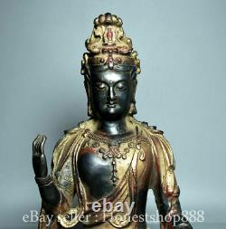 Sculpture de statue de déesse Kwan-yin Guan Yin en bronze chinois ancien de 11,6