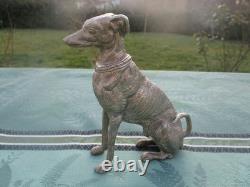 Sculpture de statuette ancienne Levrier métal argenté