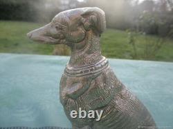 Sculpture de statuette ancienne Levrier métal argenté