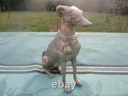 Sculpture de statuette ancienne Levrier métal argenté