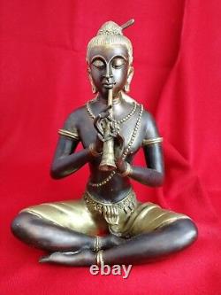 Sculpture en Bronze, Musicien Asiatique, Statue. Ancien. 4 kg