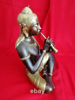 Sculpture en Bronze, Musicien Asiatique, Statue. Ancien. 4 kg