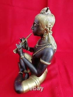 Sculpture en Bronze, Musicien Asiatique, Statue. Ancien. 4 kg