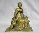 Sculpture Femme Avec Son Chien En Bronze Superbe Statue Ancienne