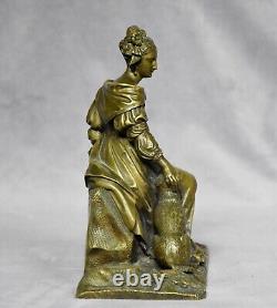 Sculpture femme avec son chien en bronze superbe statue ancienne