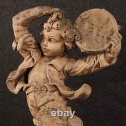 Sculpture française ciment enfant figure tambourin style ancien 900 statue
