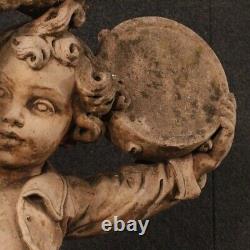 Sculpture française statue ciment enfant figure tambourin ancien 20ème siècle