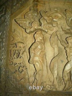 Sculpture / icône ancienne unique sur bois représentant la Chute d'Adam et E