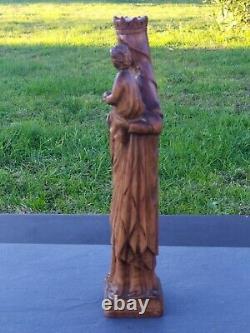 Sculpture religieuse Vierge à l'enfant Ancienne, Statue Bois H. 30,5 cm