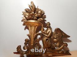 Sculpture statue ancienne bois sculpté doré ancien 18 siècle ange vase fleur