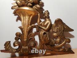 Sculpture statue ancienne bois sculpté doré ancien 18 siècle ange vase fleur