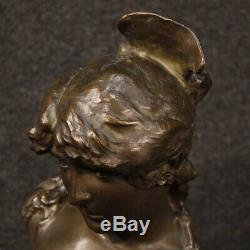 Sculpture statue en bronze ciselé français objet buste visage femme ancien 900