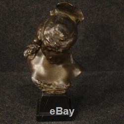 Sculpture statue en bronze ciselé français objet buste visage femme ancien 900