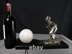 Sculpture statue lampe ancienne art déco régule skieur ski sport d'hivers globe