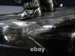 Sculpture statue lampe ancienne art déco régule skieur ski sport d'hivers globe