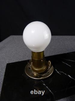 Sculpture statue lampe ancienne art déco régule skieur ski sport d'hivers globe