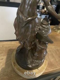Statue Ancienne En Régule Sur Socle Marbre Le Forgeron Figure 40cm ornement