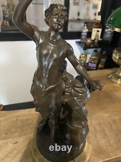 Statue Ancienne En Régule Sur Socle Marbre Le Forgeron Figure 40cm ornement
