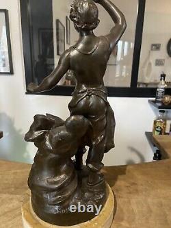 Statue Ancienne En Régule Sur Socle Marbre Le Forgeron Figure 40cm ornement