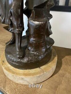 Statue Ancienne En Régule Sur Socle Marbre Le Forgeron Figure 40cm ornement