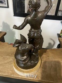 Statue Ancienne En Régule Sur Socle Marbre Le Forgeron Figure 40cm ornement