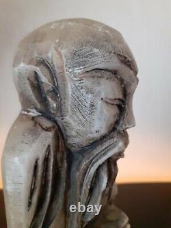 Statue Ancienne Sculpture Sage Chinois. Pierre Sculpté
