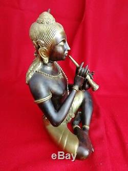 Statue Asiatique en Bronze, Musicien. Sculpture. Ancien