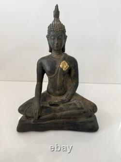 Statue Bouddha Ancien Bronze Thaïlande Style Ayutthaya XIXe -terre Origine