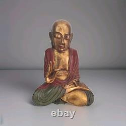 Statue Chinois bouddhiste Moine Ancienne Figurine sculpture sur bois d'Asie