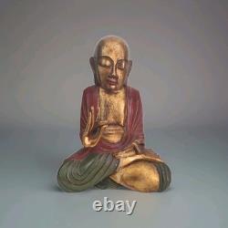 Statue Chinois bouddhiste Moine Ancienne Figurine sculpture sur bois d'Asie