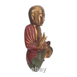 Statue Chinois bouddhiste Moine Ancienne Figurine sculpture sur bois d'Asie