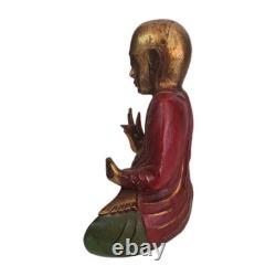 Statue Chinois bouddhiste Moine Ancienne Figurine sculpture sur bois d'Asie