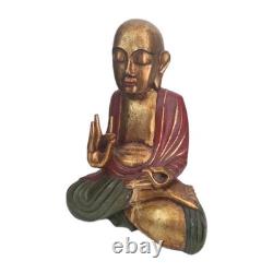 Statue Chinois bouddhiste Moine Ancienne Figurine sculpture sur bois d'Asie