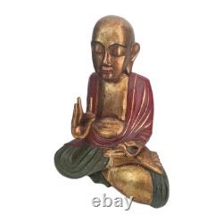 Statue Chinois bouddhiste Moine Ancienne Figurine sculpture sur bois d'Asie