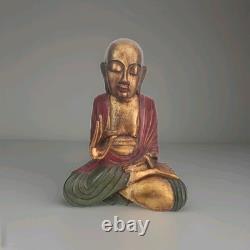 Statue Chinois bouddhiste Moine Ancienne Figurine sculpture sur bois d'Asie