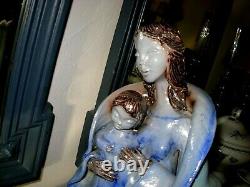 Statue Grès Alsace ancien Betschdorf signé Remmy sculpture sainte Vierge enfant
