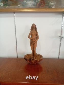 Statue Naissance de Vénus Naïade Nu Féminin Bois Sculpté Ancien Sculpture France