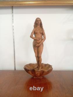 Statue Naissance de Vénus Naïade Nu Féminin Bois Sculpté Ancien Sculpture France